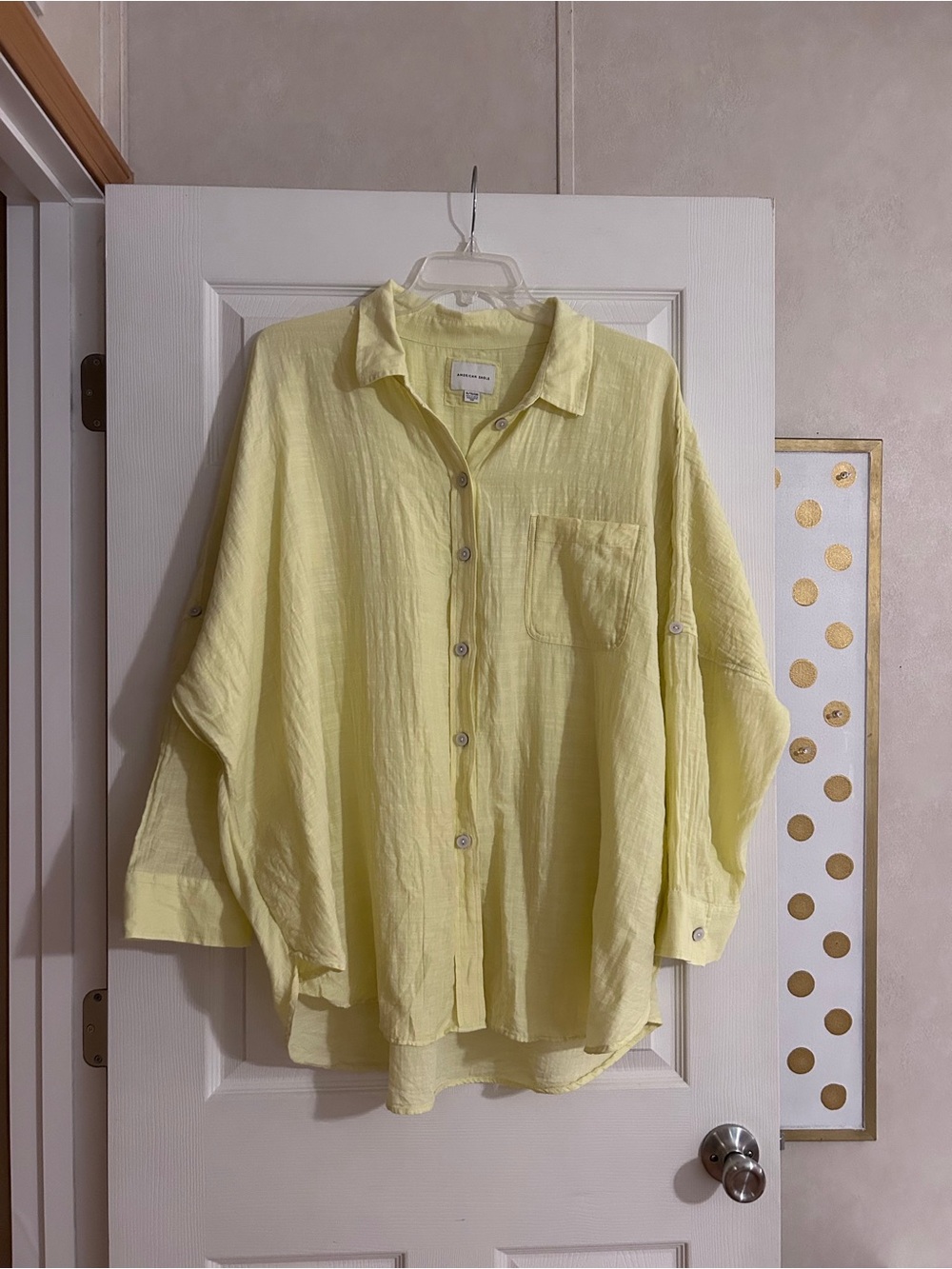 American Eagle Oversized Button Down Shirt in Yellow Size XL
